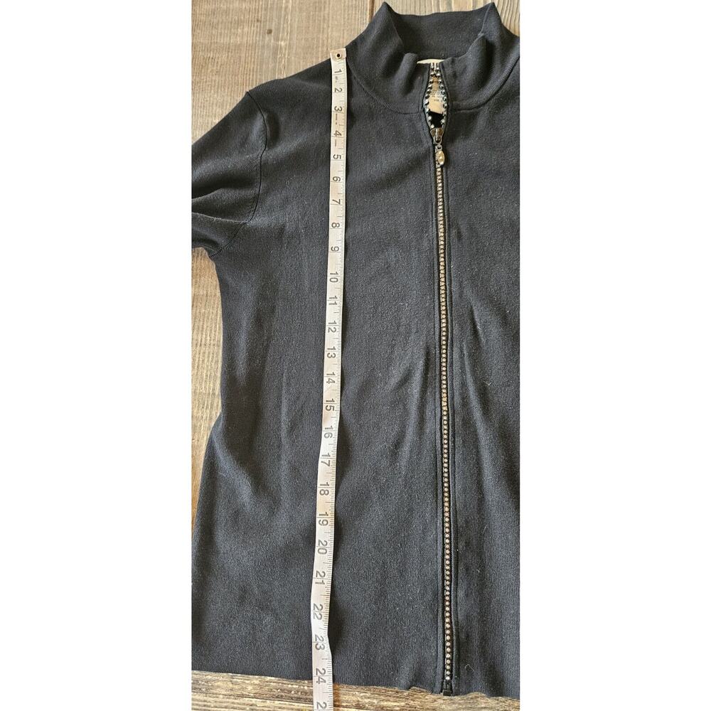 Vintage Chicos Sweater Jacket 1 Black Silk Nylon Rhinestone Zip Rib Cardigan 90s - Picture 8 of 8